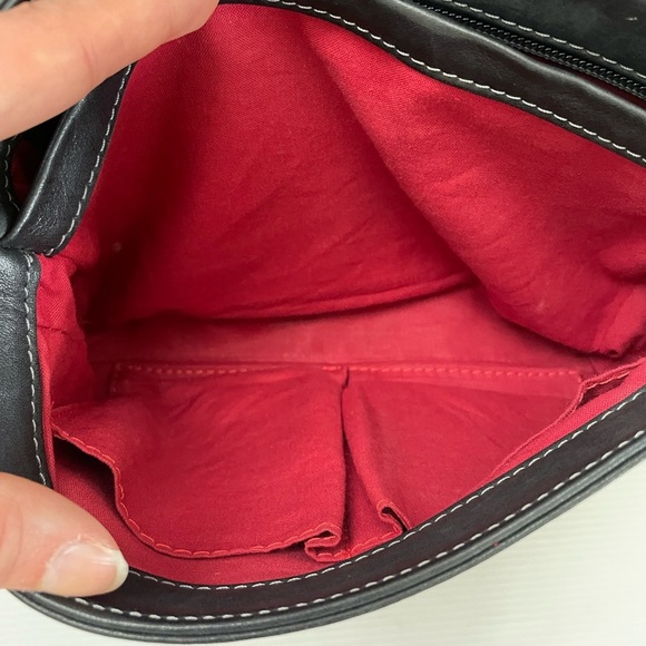 Avorio Nero Black Leather Shoulder bag Made in Italy Red Lining - Picture 7 of 15